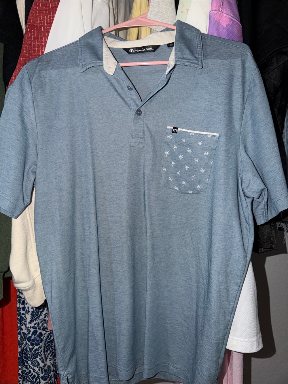 Travis Mathew Men's Light Blue Polo with Star Pocket